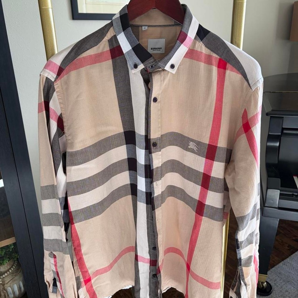 Burberry check plaid button up iconic relaxed luxury statement XL